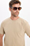 Unisex Regular Fit Comfortable Cut 100% Cotton Crew Neck Beige T-Shirt - 3