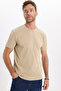 Unisex Regular Fit Comfortable Cut 100% Cotton Crew Neck Beige T-Shirt
