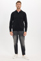 Men's Slim Fit Narrow Cut Polo V-Neck Black Sweater - 2