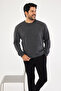 Men's Anthracite-melange Standard Fit Normal Cut Crew Neck Knitwear Sweater