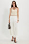 Women's Comfortable Cut, Elastic Waist, Midi Length, White Wrinkled Skirt - 4