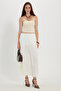 Women's Comfortable Cut, Elastic Waist, Midi Length, White Wrinkled Skirt - 5