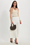 Women's Comfortable Cut, Elastic Waist, Midi Length, White Wrinkled Skirt - 9