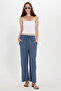 Women's Regular Fit Classic Cut Cotton Indigo Trousers with Lace-Up Waist and Patterned Double Pockets - 5