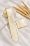Men's Wheat Yellow Plain Slim Fit Narrow Fit Handkerchief Tie - 3