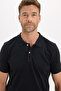 Men's Slim Fit Premium Series 100% Cotton Soft Textured Mercerized Black Polo Collar T-Shirt - 4