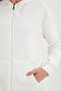 Women's oversized wide cut 100% cotton hooded zippered pocket ecru sweatshirt - 5