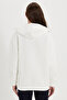 Women's oversized wide cut 100% cotton hooded zippered pocket ecru sweatshirt - 7