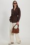 Women's Oversize Wide Cut Long Sleeve Cotton Belted Waist Striped Pocketed Brown Shirt - 9