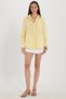 Women's Oversize Wide Cut 100% Cotton Muslin Fabric Long Sleeve Pocketed Textured Yellow Shirt - 3