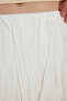 Women's Comfortable Cut, Elastic Waist, Midi Length, White Wrinkled Skirt - 7