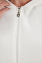 Women's oversized wide cut 100% cotton hooded zippered pocket ecru sweatshirt - 6