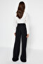 Siyah Kemerli Wideleg/Geniş Paça Normal Bel Smart Krep Kumaş Örme Pantolon TWOSS23PL00330 - 5