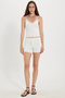 Women's Slim Fit Ribbed V-Neck Ecru Strap Blouse and Tie-Waist Ecru Shorts Set - 2
