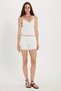 Women's Slim Fit Ribbed V-Neck Ecru Strap Blouse and Tie-Waist Ecru Shorts Set - 4