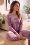 Lilac Focus Patterned Exclusive Velvet Women's Pajama Set - 3