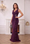 Women's Double Breasted Collar with Flounces on the Front and Gold Stones, Plum Color Women's Evening Dress, Graduation Dress - 2