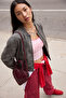 Anthracite Distressed Detail Faux Leather Bomber Jacket Coat TWOAW24MO00278 - 2