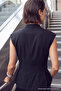 Siyah Düz Peplum Düğmeli Hakim Yaka Düşük Kol Örme Bluz TWOAW27BZ00255 - 5