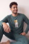Green Bear Patterned Stylish Men's Long Sleeve Pajama Set - 5