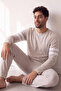 Ecru Line Patterned Stylish Men's Long Sleeve Pajama Set - 5