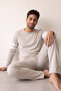 Ecru Line Patterned Stylish Men's Long Sleeve Pajama Set - 4