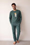Green Bear Patterned Stylish Men's Long Sleeve Pajama Set - 6