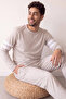 Ecru Line Patterned Stylish Men's Long Sleeve Pajama Set