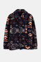 Navy Blue Oversize/Wide Cut Patterned Sherpa Thick Coat Tmnaw27Mo00011 - 6