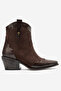 Loel Brown Suede Brown Patterned Women's Thick Heeled Western Boots - 7