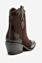 Loel Brown Suede Brown Patterned Women's Thick Heeled Western Boots - 4
