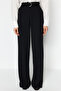 Siyah Kemerli Wideleg/Geniş Paça Normal Bel Smart Krep Kumaş Örme Pantolon TWOSS23PL00330 - 4