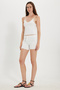 Women's Slim Fit Ribbed V-Neck Ecru Strap Blouse and Tie-Waist Ecru Shorts Set - 8