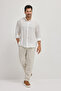 Men's White 100% Cotton Flannel Oxford Slim Fit Buttoned Collar Flared Shirt - 3