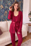 Burgundy Mini-Polka-Dot Bamboo Robe Women's Pajama Set - 7