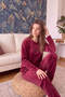 Burgundy Patterned Exclusive Velvet Women's Pajama Set - 3
