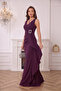Women's Double Breasted Collar with Flounces on the Front and Gold Stones, Plum Color Women's Evening Dress, Graduation Dress - 3
