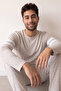Ecru Line Patterned Stylish Men's Long Sleeve Pajama Set - 3