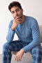 Blue Stylish Men's Long Sleeve Pajama Set - 2