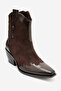 Loel Brown Suede Brown Patterned Women's Thick Heeled Western Boots - 5