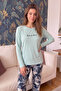 Mint Love Is Love Patterned Long Sleeve Bamboo Knitted Women's Pajama Set - 6