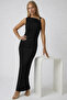 Black Backless Draped Sandy Dress with Accessory Detail Alc-X15457 - 3