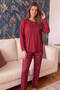 Burgundy Heart Patterned Bamboo Long Sleeve Women's Pajama Set - 7