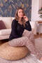 Black Leopard Patterned Bamboo Button-Front Long-Sleeved Women's Pajama Set - 2