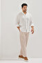 Men's White 100% Cotton Flannel Oxford Slim Fit Buttoned Collar Flared Shirt - 5