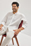 Men's White 100% Cotton Flannel Oxford Slim Fit Buttoned Collar Flared Shirt - 4