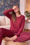 Burgundy Heart Patterned Bamboo Long Sleeve Women's Pajama Set - 2