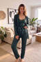 Emerald Mini Point Patterned Bamboo Women's Pajama Set with Dressing Gown - 7