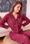 Claret Red Heart Patterned Front Buttoned Plush Polar Pajama Set