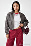 Anthracite Distressed Detail Faux Leather Bomber Jacket Coat TWOAW24MO00278 - 5